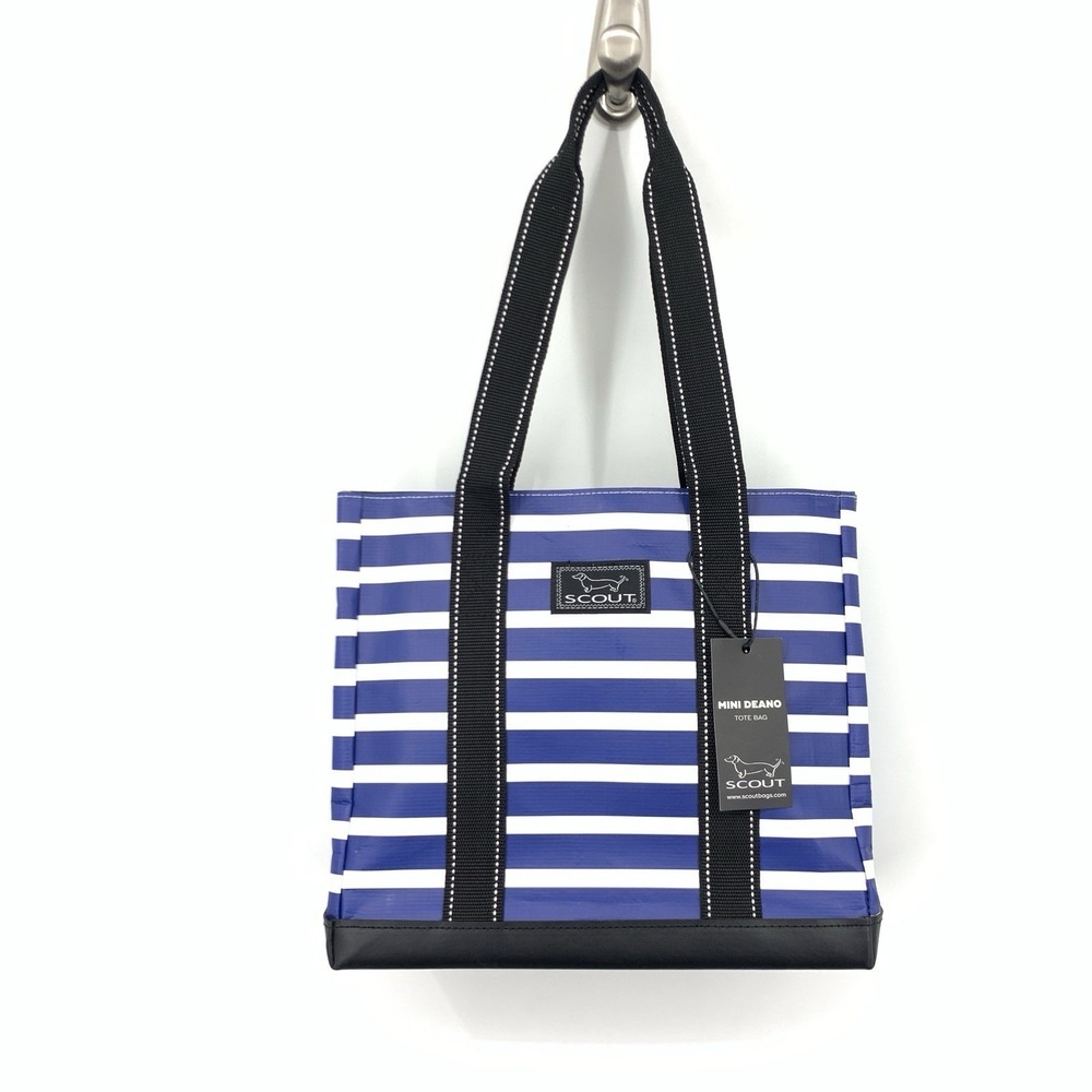 SCOUT Tote Bag Mini Deano Nantucket Navy Blue White Stripe Open Top Purse Beach